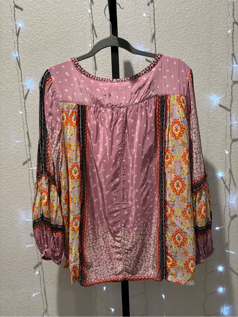 Sundance Mauve Floral-Print Boho Tunic with Multicolor Sleeves - Picture 5 of 10